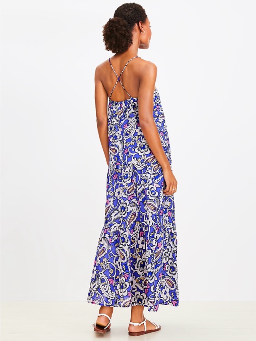 LOFT Blue Paisley Floral Maxi Dress with Spaghetti Straps - Picture 2 of 10